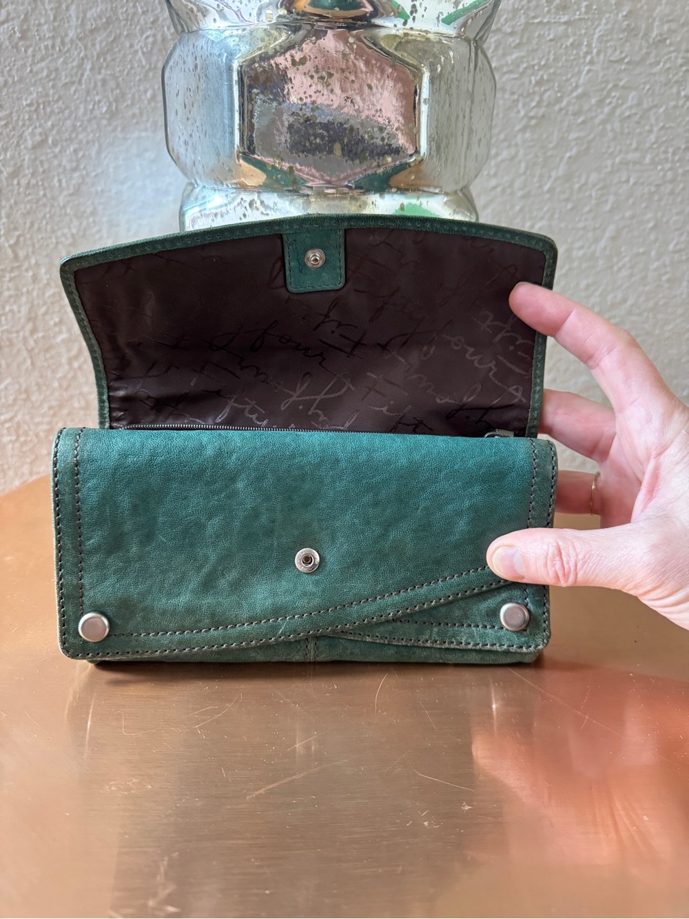 Fossil Fifty Four Teal Green Leather Foldover Wallet - Picture 4 of 10